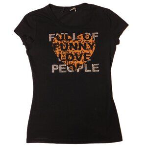 Love Moschino Black Fitted Tee w/Leopard Heart Graphic & Rhinestones | GUC | 6